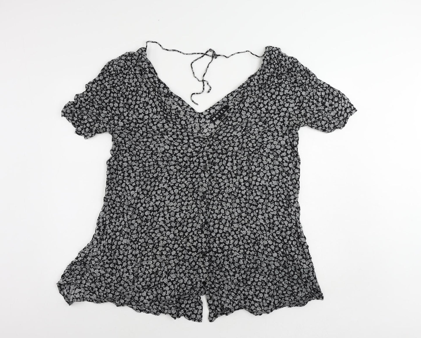 Motel Womens Black Floral Viscose Tunic Button-Up Size XL V-Neck