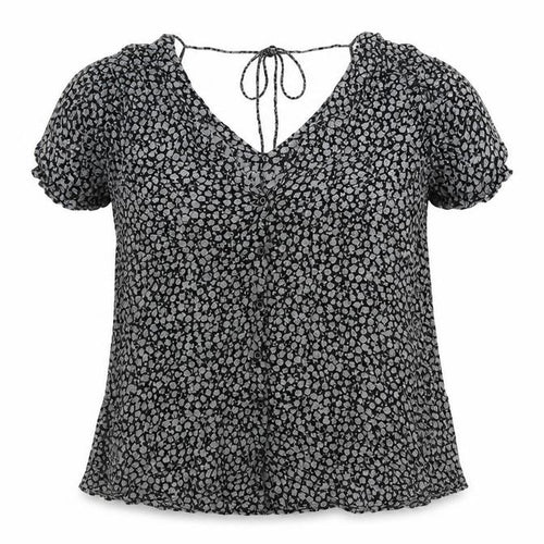 Motel Womens Black Floral Viscose Tunic Button-Up Size XL V-Neck