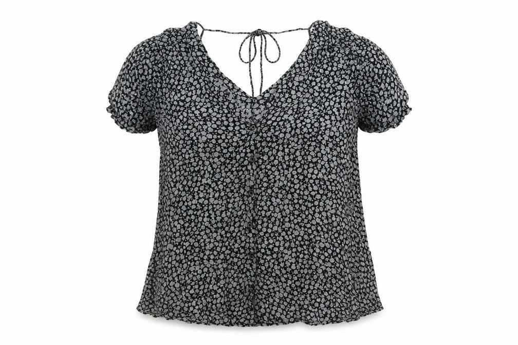 Motel Womens Black Floral Viscose Tunic Button-Up Size XL V-Neck