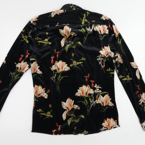 ASOS Womens Black Floral Polyester Basic Button-Up Size S Collared