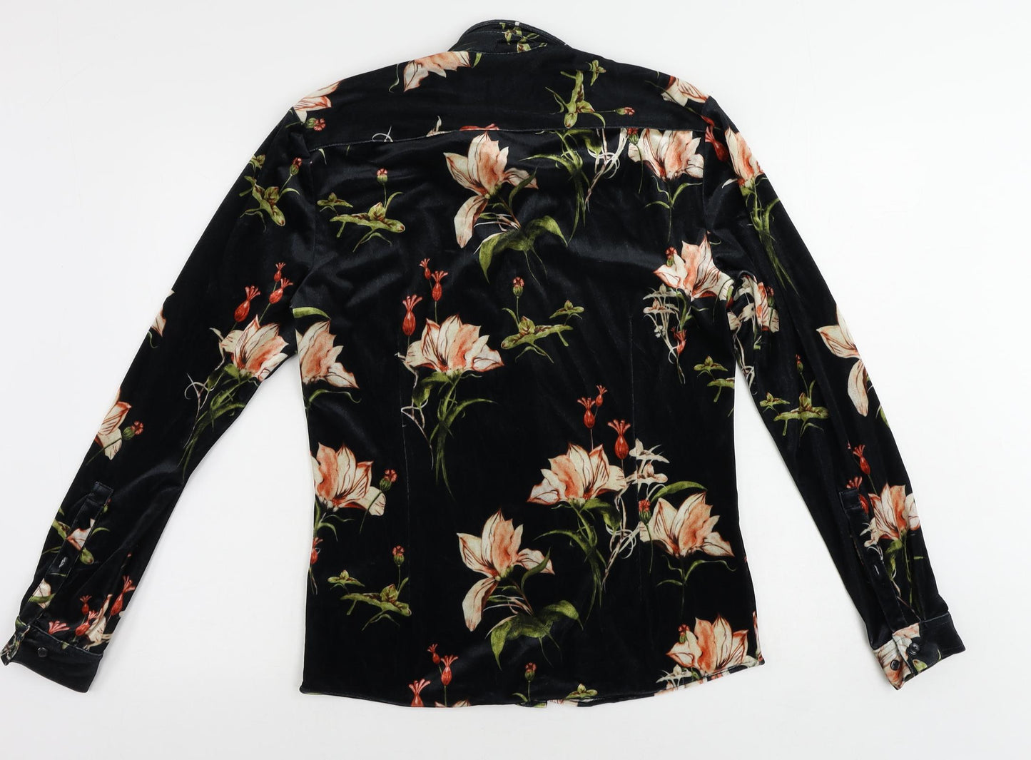 ASOS Womens Black Floral Polyester Basic Button-Up Size S Collared