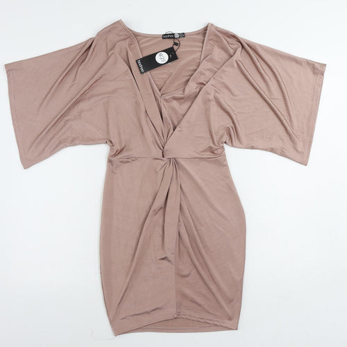Boohoo Womens Pink Polyester Mini Size 8 V-Neck Pullover