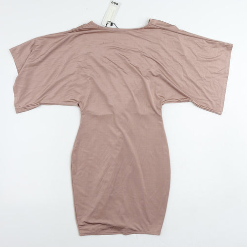 Boohoo Womens Pink Polyester Mini Size 8 V-Neck Pullover