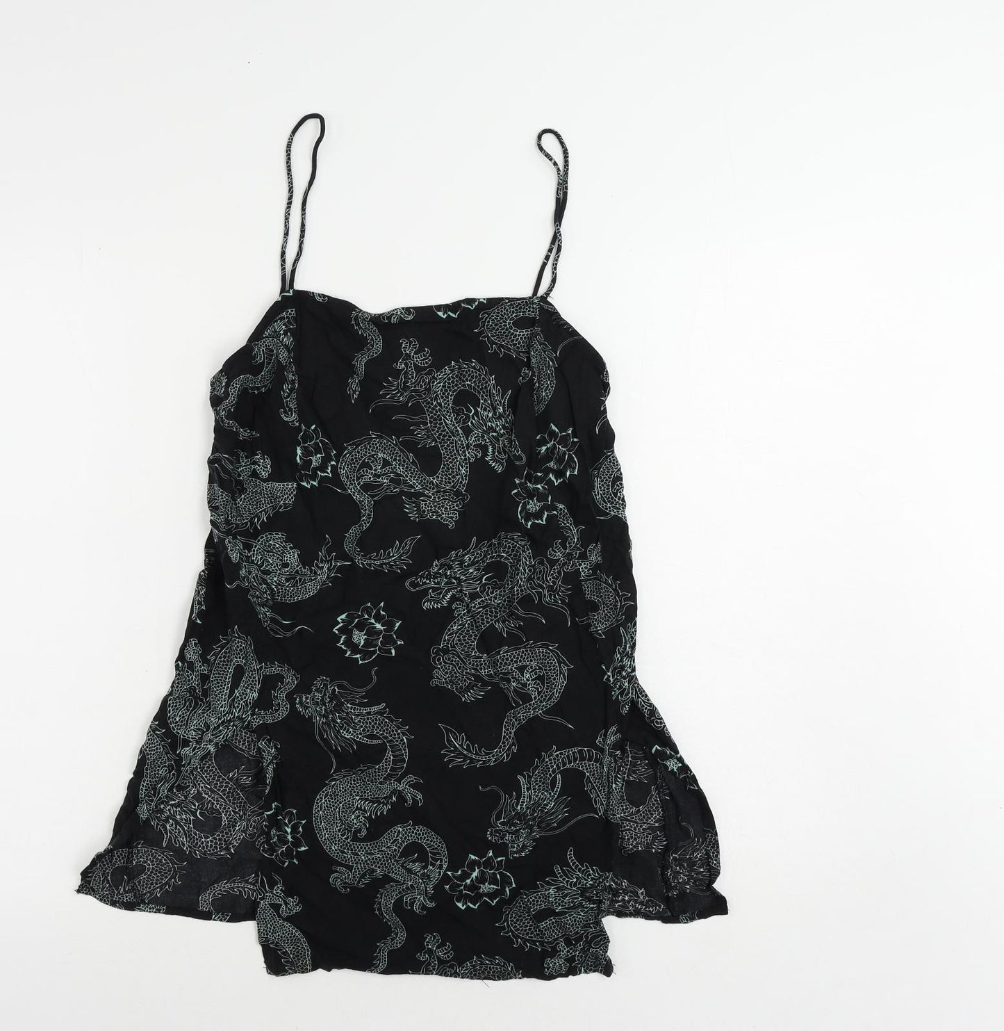 Motel Womens Black Geometric Viscose Camisole Tank Size S Square Neck - Dragon Print