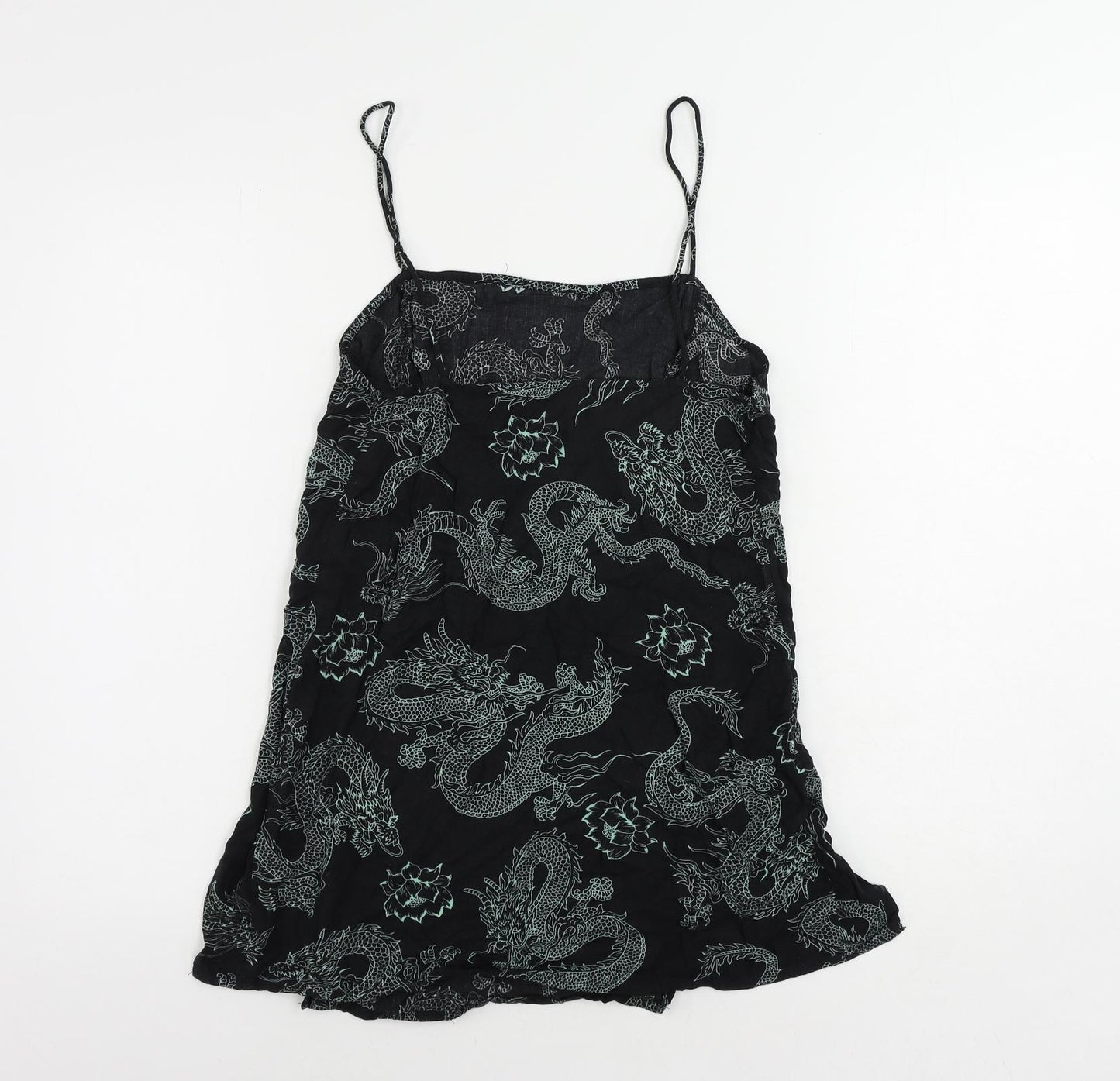 Motel Womens Black Geometric Viscose Camisole Tank Size S Square Neck - Dragon Print