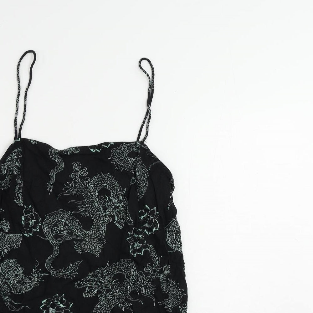 Motel Womens Black Geometric Viscose Camisole Tank Size S Square Neck - Dragon Print