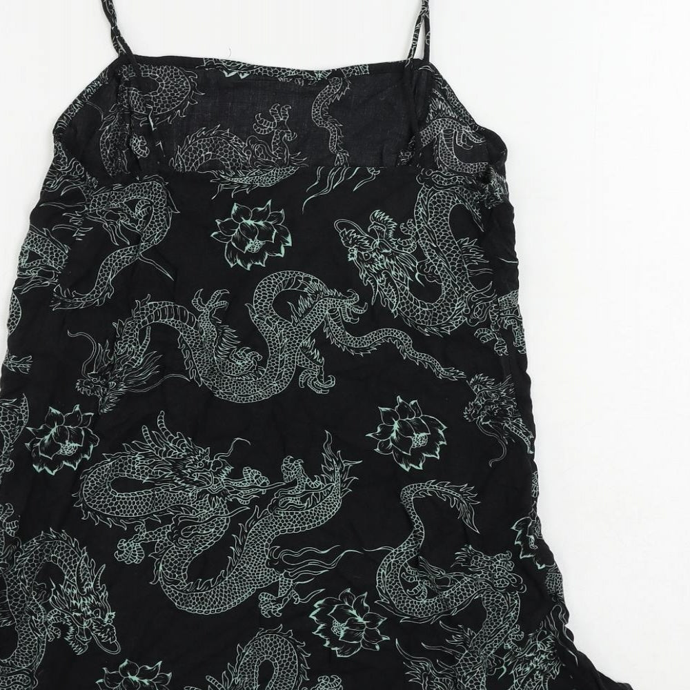 Motel Womens Black Geometric Viscose Camisole Tank Size S Square Neck - Dragon Print