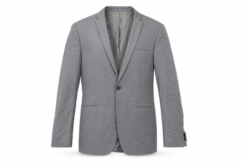 Front view of NOAK men’s grey viscose jacket suit jacket, size 44, regular