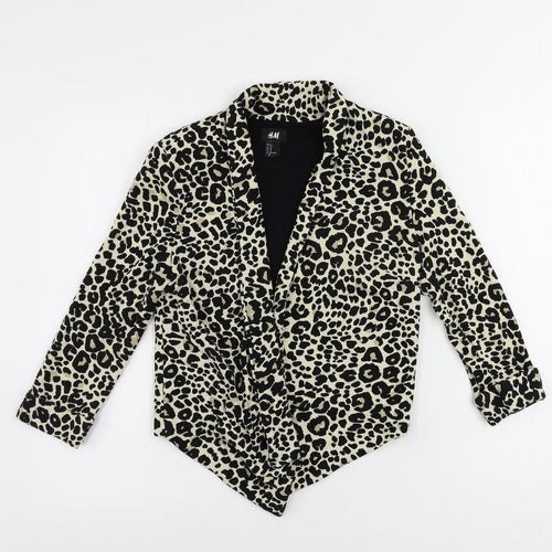 H&M Womens Brown Animal Print Jacket Blazer Size S - Open