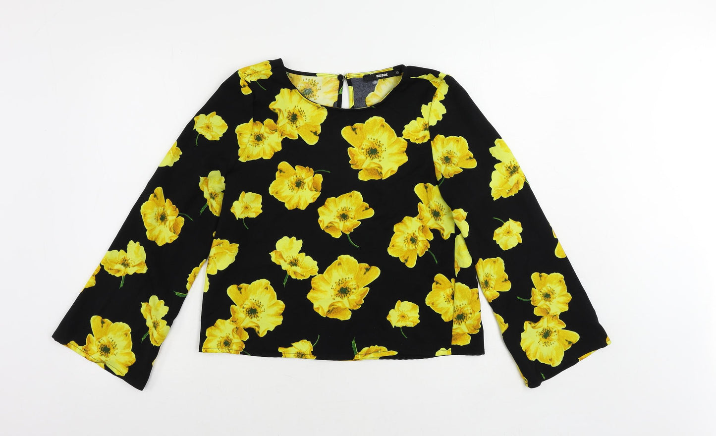 Bik Bok Womens Black Floral Polyester Basic Blouse Size XS Boat Neck