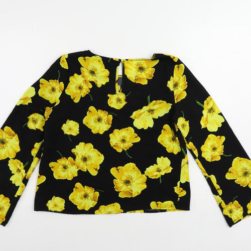 Bik Bok Womens Black Floral Polyester Basic Blouse Size XS Boat Neck