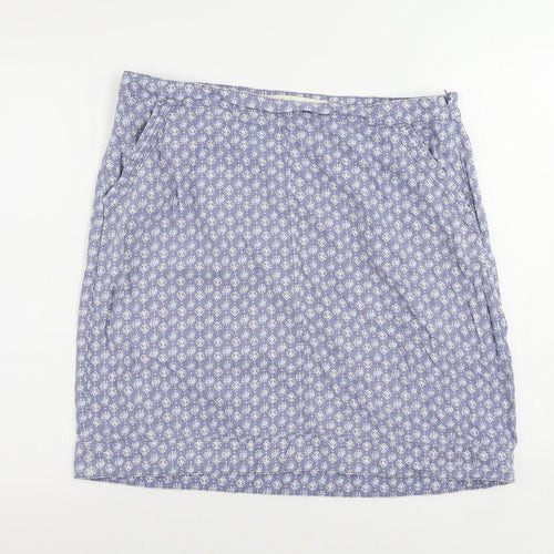 NEXT Womens Blue Geometric Linen A-Line Skirt Size 14 Zip - Pockets