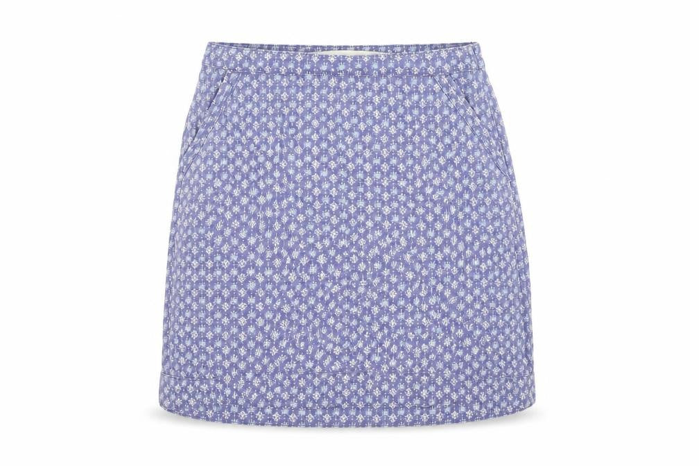 NEXT Womens Blue Geometric Linen A-Line Skirt Size 14 Zip - Pockets