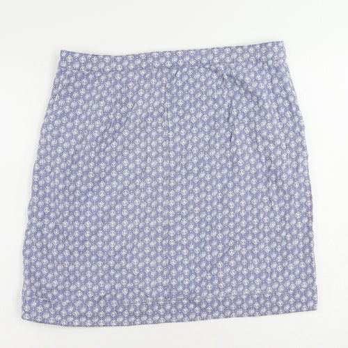 NEXT Womens Blue Geometric Linen A-Line Skirt Size 14 Zip - Pockets