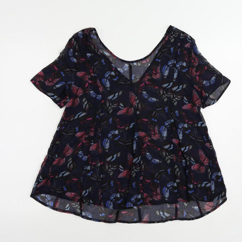 NEXT Womens Blue Geometric Polyester Basic Blouse Size 6 V-Neck - Butterfly Pattern