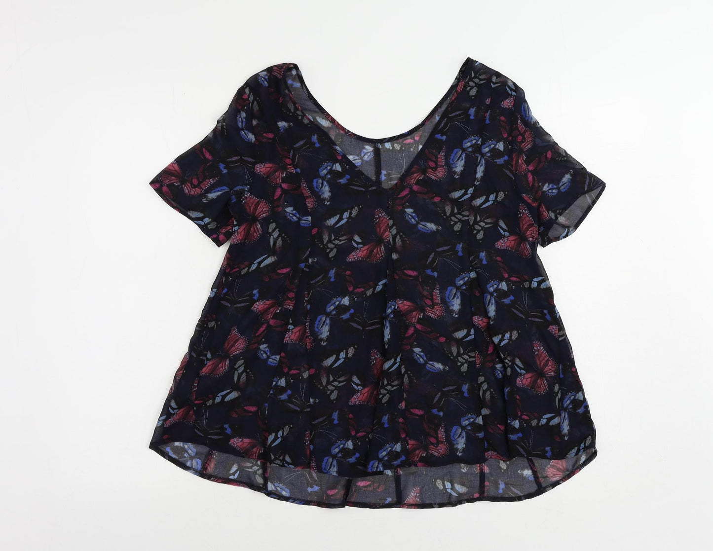 NEXT Womens Blue Geometric Polyester Basic Blouse Size 6 V-Neck - Butterfly Pattern