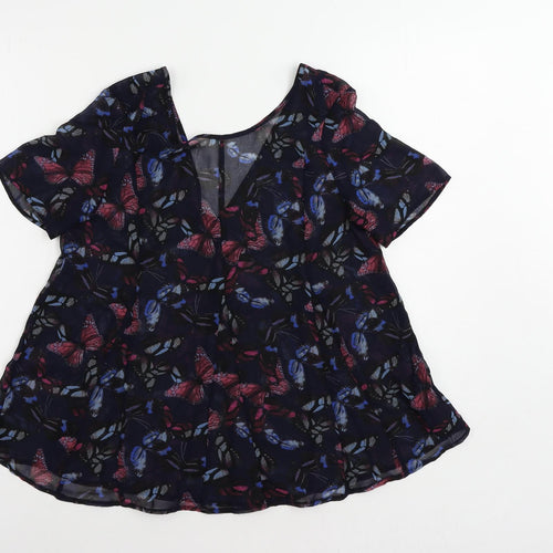 NEXT Womens Blue Geometric Polyester Basic Blouse Size 6 V-Neck - Butterfly Pattern