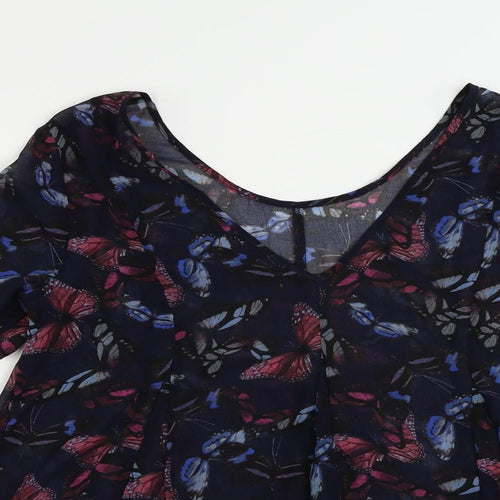 NEXT Womens Blue Geometric Polyester Basic Blouse Size 6 V-Neck - Butterfly Pattern