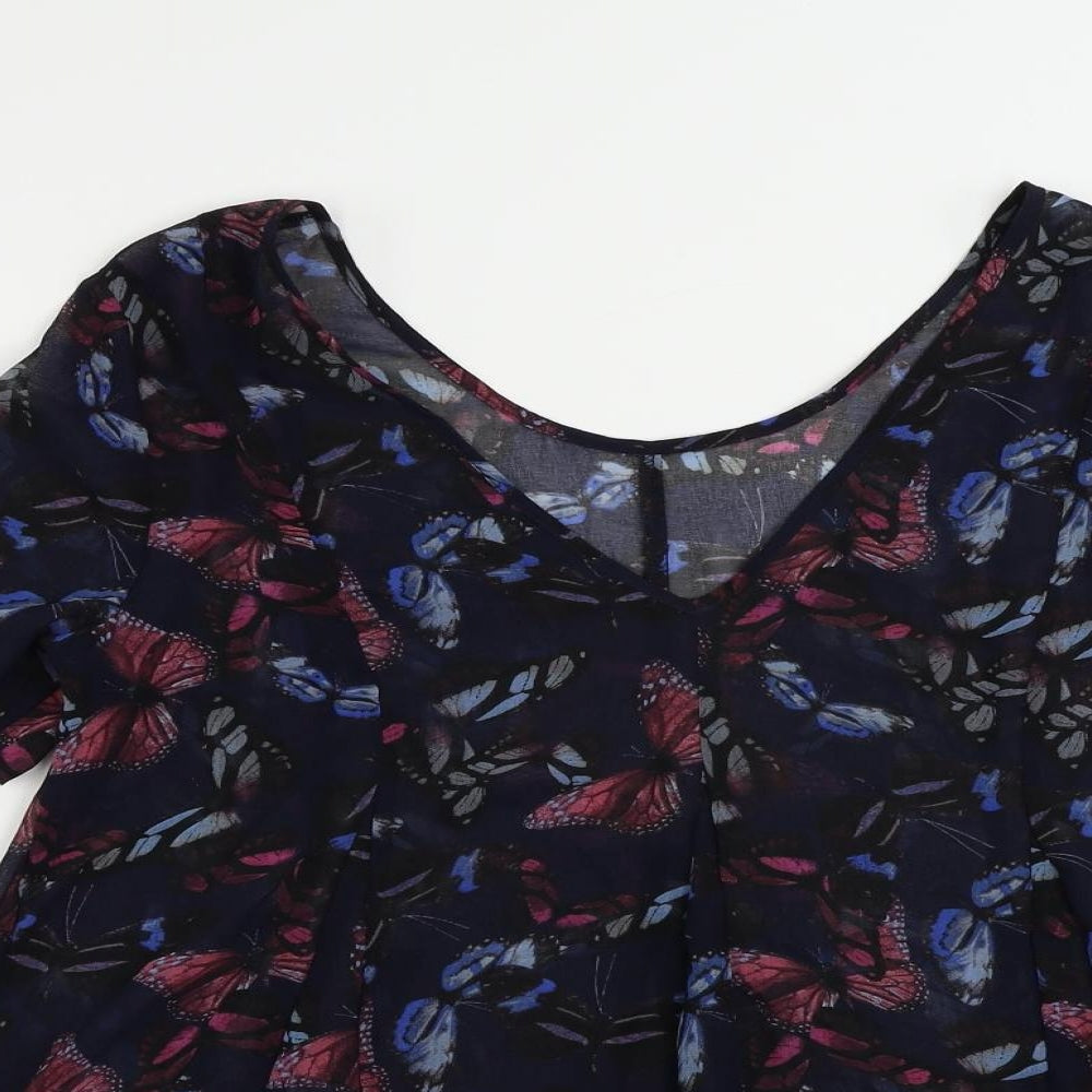 NEXT Womens Blue Geometric Polyester Basic Blouse Size 6 V-Neck - Butterfly Pattern