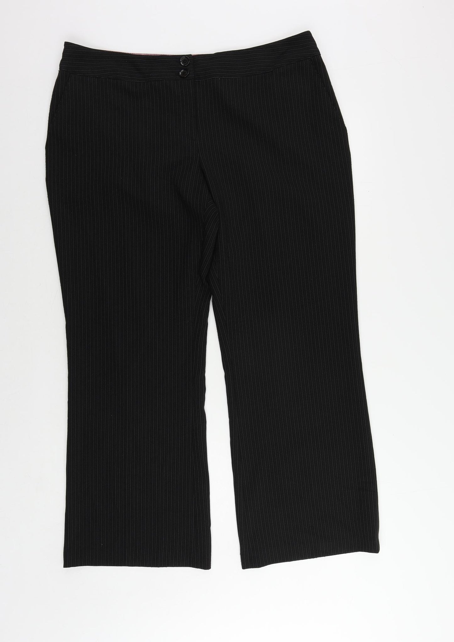 Petite Womens Black Striped Polyester Dress Pants Trousers Size 16 L29 in Regular Zip