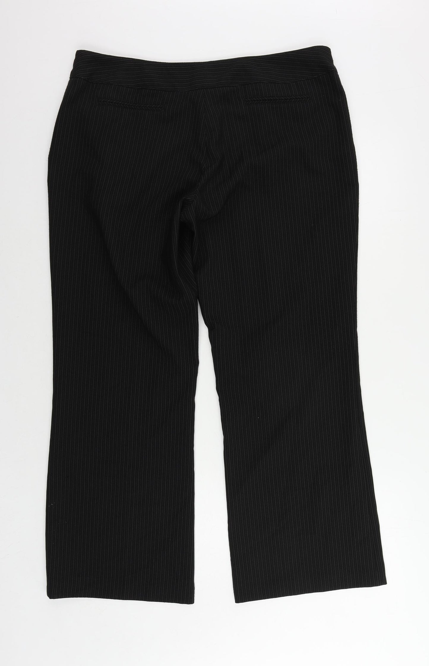 Petite Womens Black Striped Polyester Dress Pants Trousers Size 16 L29 in Regular Zip