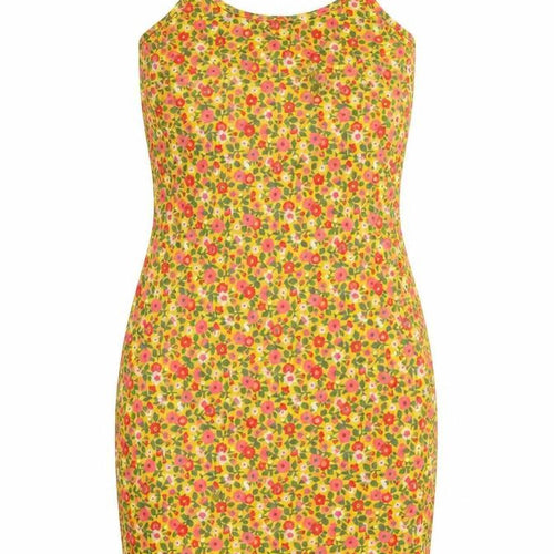 Wednesday's Girl Womens Yellow Floral Polyester Mini Size XS Round Neck Pullover