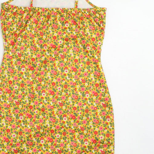 Wednesday's Girl Womens Yellow Floral Polyester Mini Size XS Round Neck Pullover