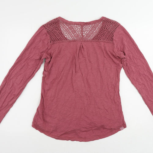 Fat Face Womens Pink Cotton Basic T-Shirt Size 14 Henley - Crochet Detail