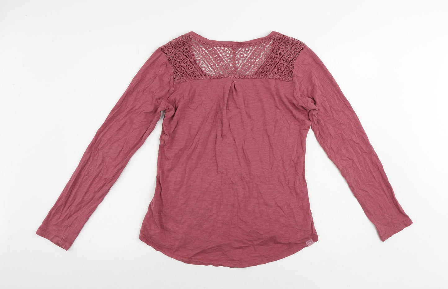 Fat Face Womens Pink Cotton Basic T-Shirt Size 14 Henley - Crochet Detail