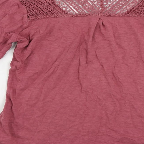 Fat Face Womens Pink Cotton Basic T-Shirt Size 14 Henley - Crochet Detail