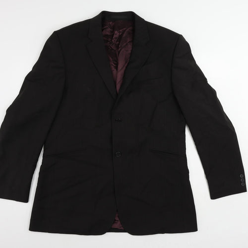 Burton Mens Black Striped Polyester Jacket Suit Jacket Size 44 Regular