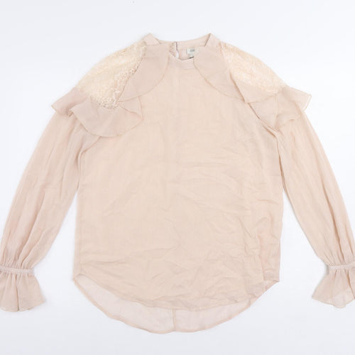 River Island Womens Pink Polyester Basic Blouse Size 10 Round Neck - Ruffle