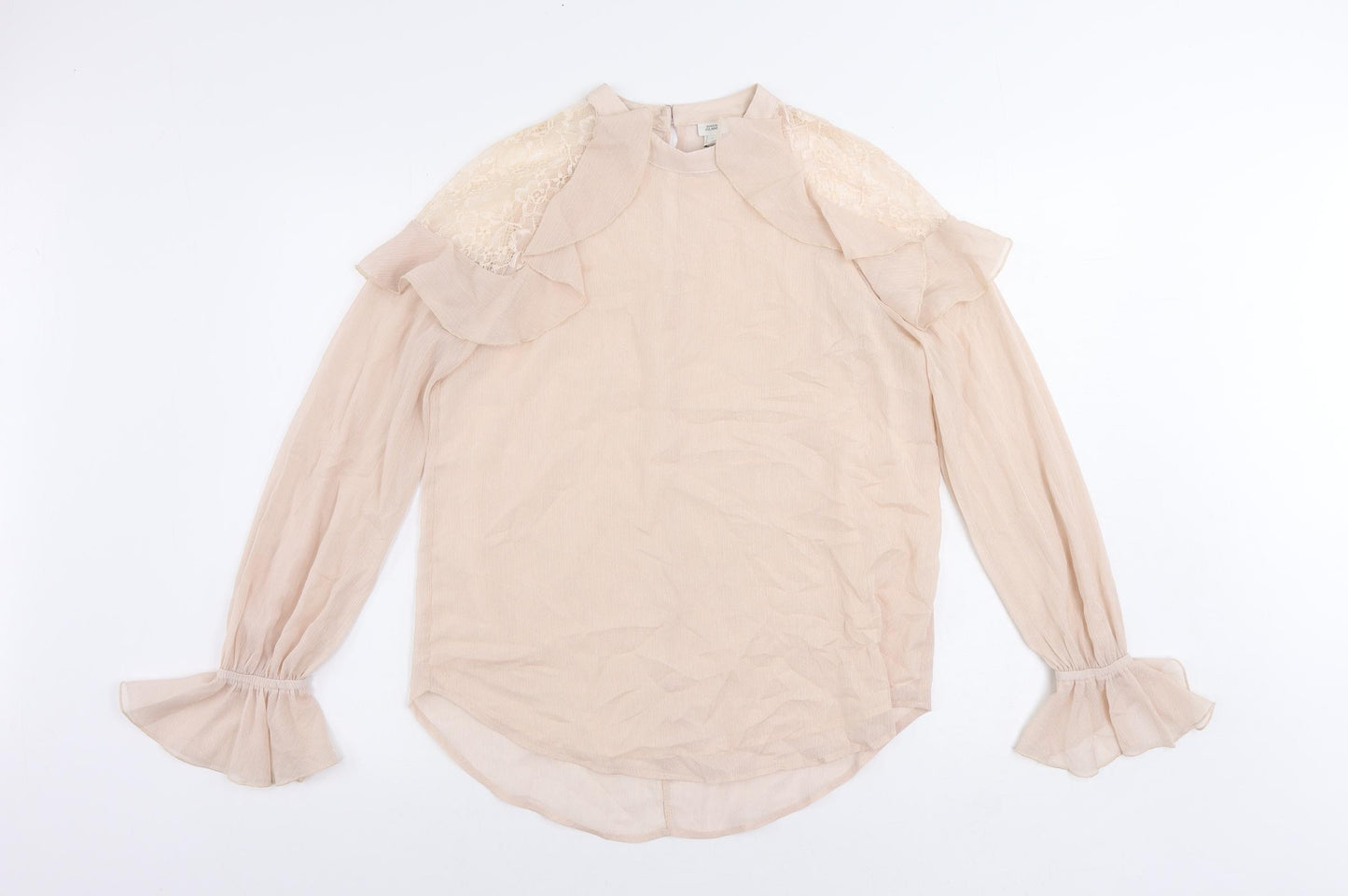 River Island Womens Pink Polyester Basic Blouse Size 10 Round Neck - Ruffle