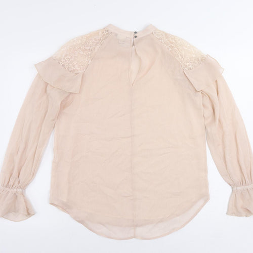 River Island Womens Pink Polyester Basic Blouse Size 10 Round Neck - Ruffle