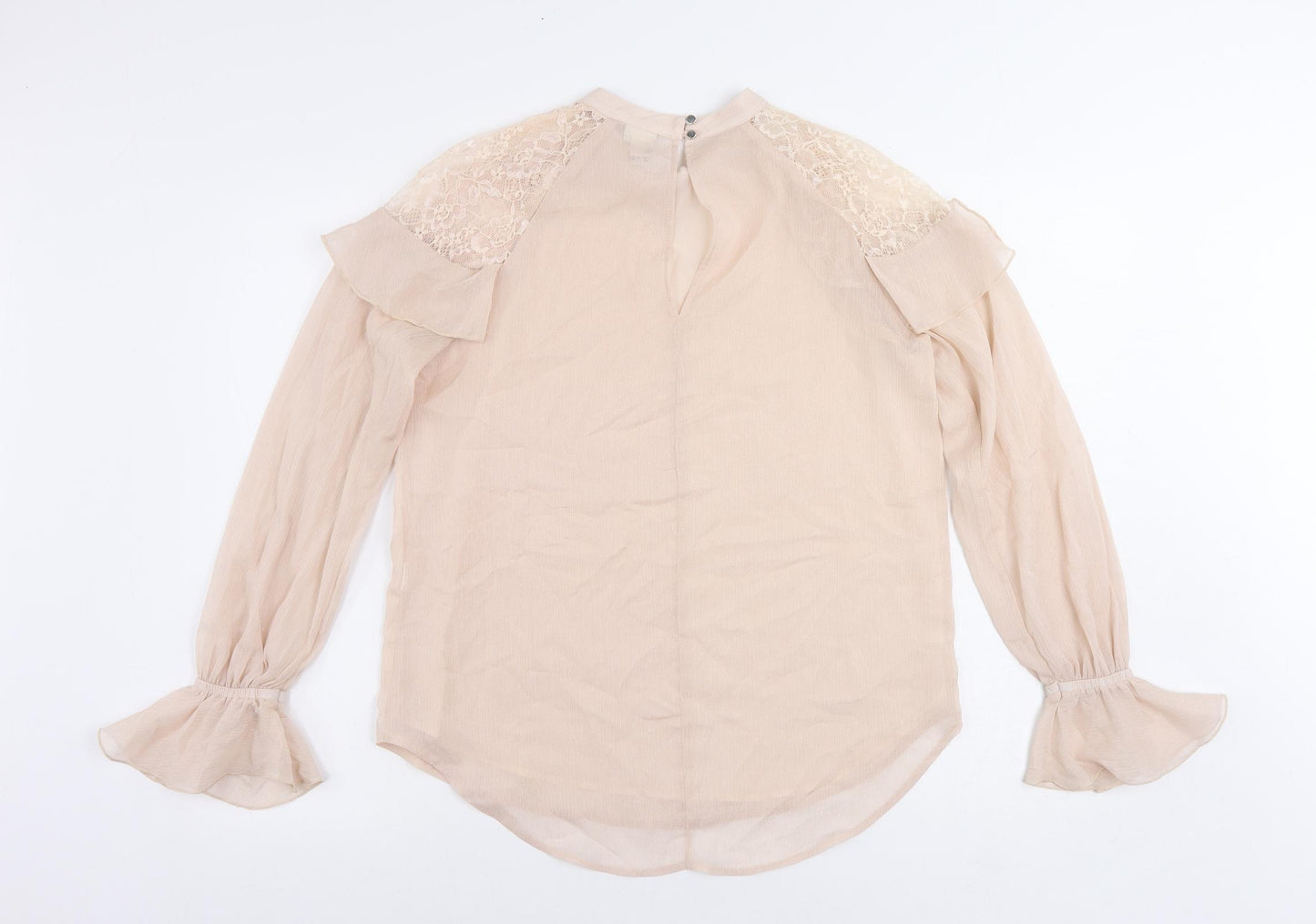 River Island Womens Pink Polyester Basic Blouse Size 10 Round Neck - Ruffle
