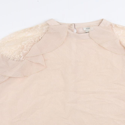 River Island Womens Pink Polyester Basic Blouse Size 10 Round Neck - Ruffle