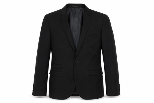 Front view of Next men’s black polyester jacket suit jacket, size 42, regular
