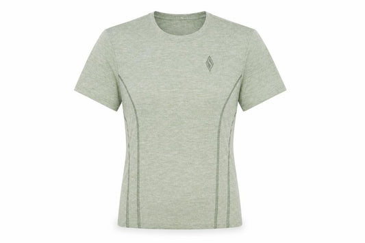 Front view of Skechers women’s green polyester basic t-shirt, size M, crew neck