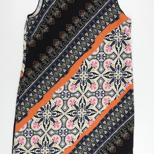 Warehouse Womens Multicoloured Geometric Polyester Shift Size 14 Round Neck Button