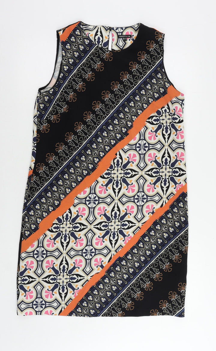 Warehouse Womens Multicoloured Geometric Polyester Shift Size 14 Round Neck Button