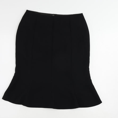 Marks and Spencer Womens Black Polyester Flare Skirt Size 12 Zip - Lined