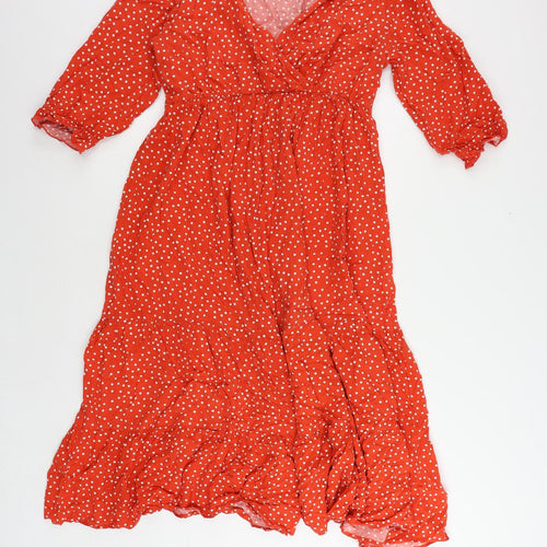 JoJo Maman Bébé Womens Red Polka Dot Viscose A-Line Size M V-Neck Pullover