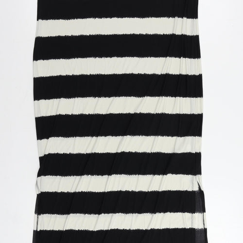 M&Co Womens Black Striped Polyester Maxi Size 16 Round Neck Pullover