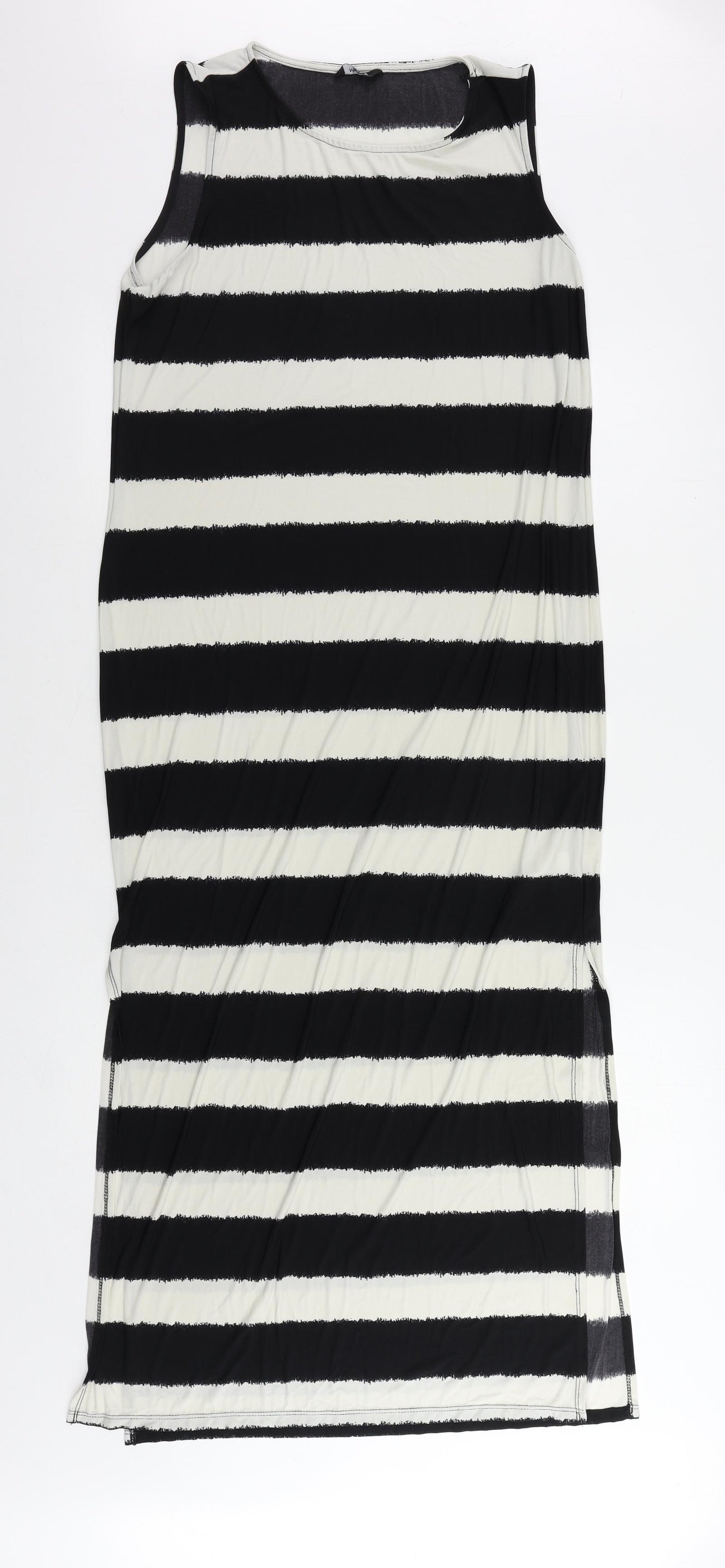 M&Co Womens Black Striped Polyester Maxi Size 16 Round Neck Pullover