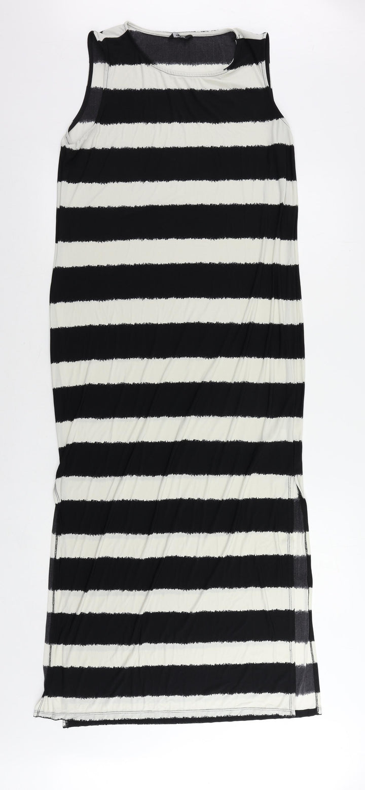 M&Co Womens Black Striped Polyester Maxi Size 16 Round Neck Pullover