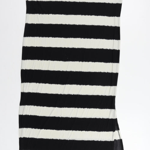 M&Co Womens Black Striped Polyester Maxi Size 16 Round Neck Pullover