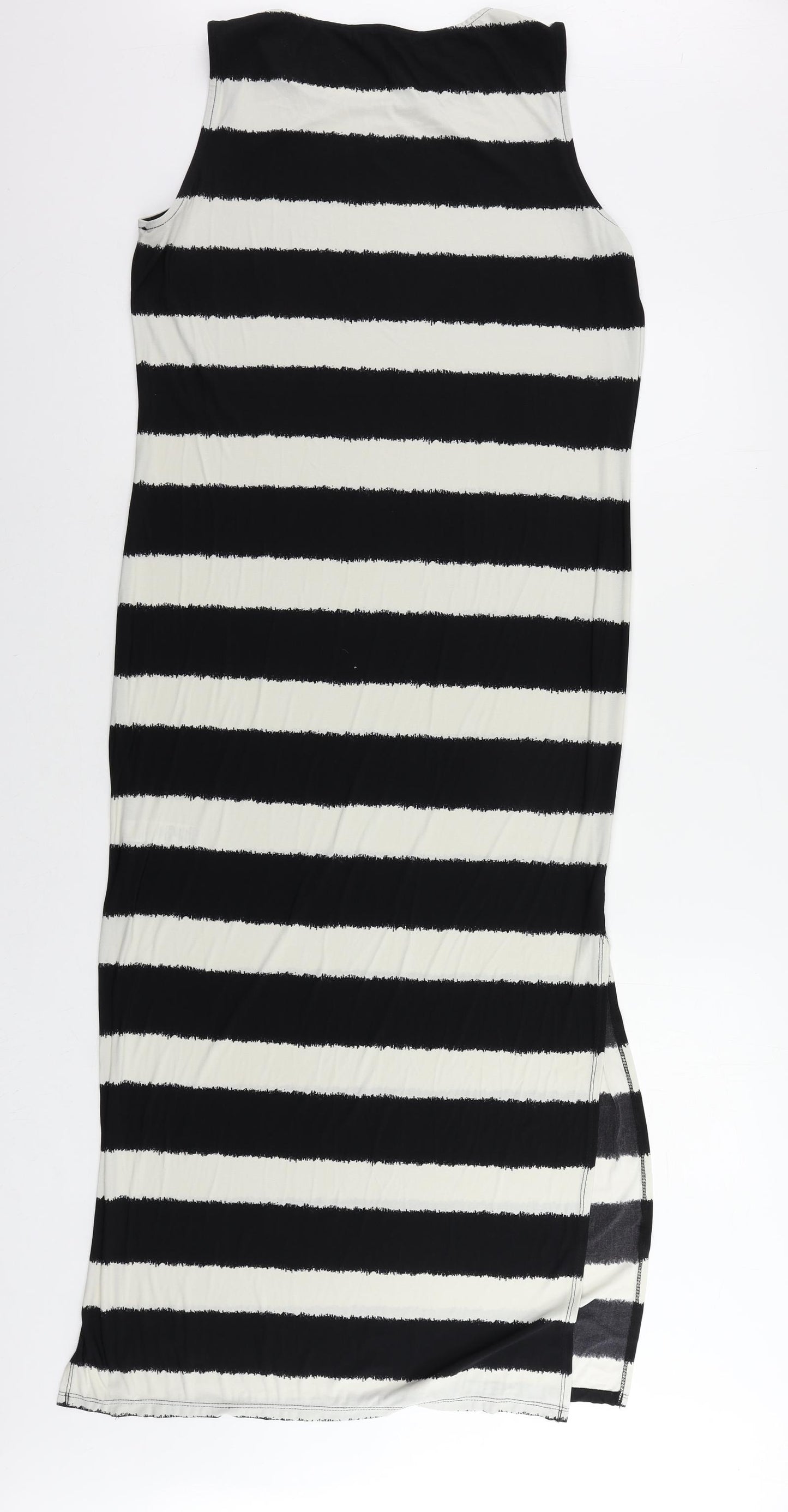 M&Co Womens Black Striped Polyester Maxi Size 16 Round Neck Pullover