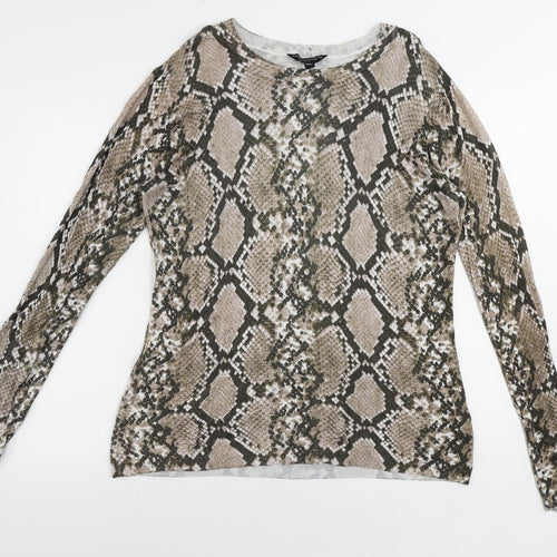 Dorothy Perkins Womens Beige Animal Print Viscose Basic Blouse Size 16 Boat Neck