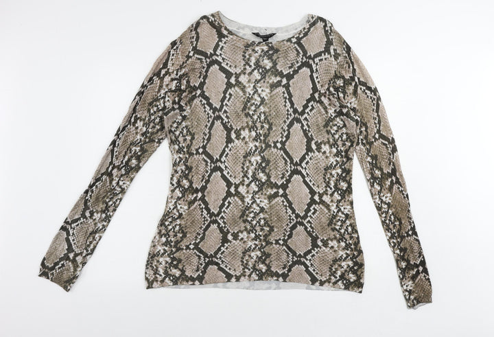 Dorothy Perkins Womens Beige Animal Print Viscose Basic Blouse Size 16 Boat Neck