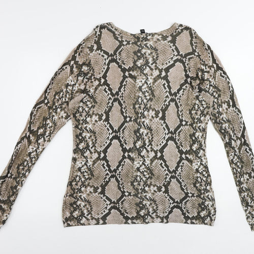 Dorothy Perkins Womens Beige Animal Print Viscose Basic Blouse Size 16 Boat Neck